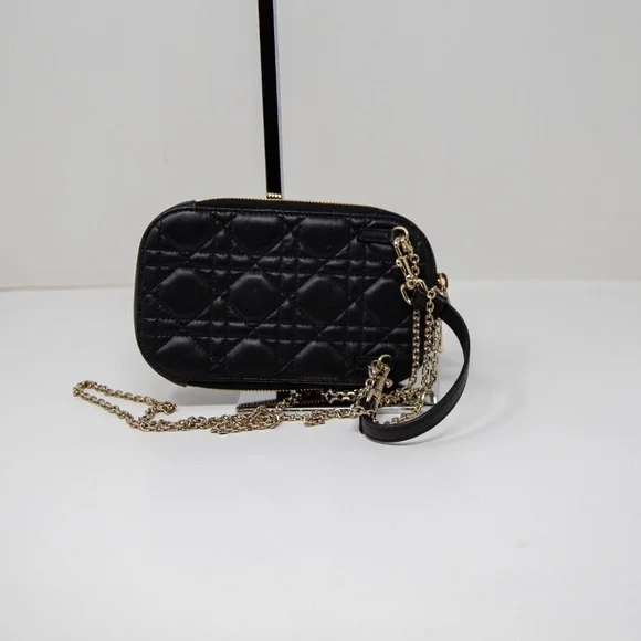 Christian Dior Lady Call'in Phone Holder Crossbody Shoulder Leather Purse Bag